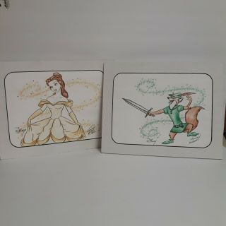 Disney Art Drawing Robin Hood And Belle Signed By Artist Monica Willis