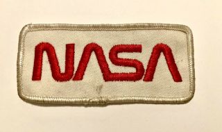 Vintage Nasa Worm Logo Patch Rare Red Lettering White Background