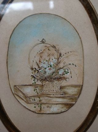 1849 Unusual Antique Mourning Hair Art Picture Memento Mori Flowers Miniature