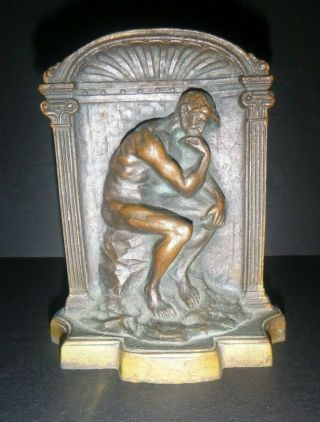 Vintage Pair C.  1920 ' s Solid Bronze Art Bookends The Thinker by Rodin Detailed 3