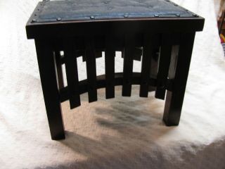 Arts And Craft/mission Leather / Oak Wood Foot Stool 15 1/2 X 10 X 12 3/4
