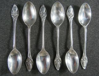 Set Of Six Art Nouveau Birmingham Hallmarked Silver Spoons C1904 71g