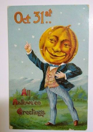 Vintage Halloween Postcard Gottschalk Uncle Sam Goblin German Anthropomorphic