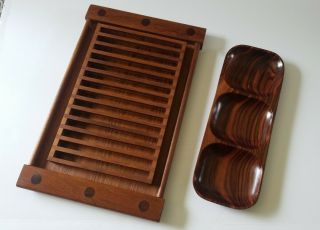 Vintage B&m Mid Century Modern Teak Wood Lattice Serving Tray Danish Style