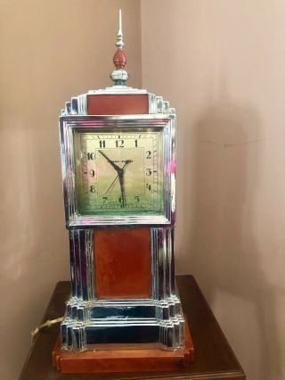 Vintage Art Deco Manning - Bowman Bakelite Red Clock With Finial.  19 In.  Tall