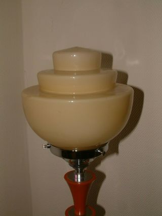 ORANGE CATALIN PHENOLIC BAKELITE CHROME ZIGURAT ART DECO LAMP LAMPE STEP SHADE 2