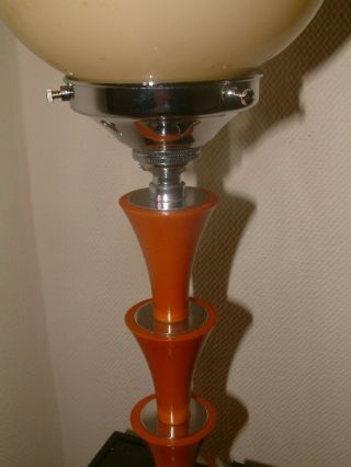 ORANGE CATALIN PHENOLIC BAKELITE CHROME ZIGURAT ART DECO LAMP LAMPE STEP SHADE 3