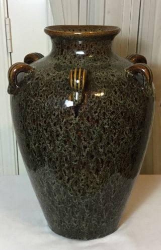 Bombay Large Vintage Chinese Solid Brown Glazed Ceramic Vase 17.  5”hx15.  5”d Heavy