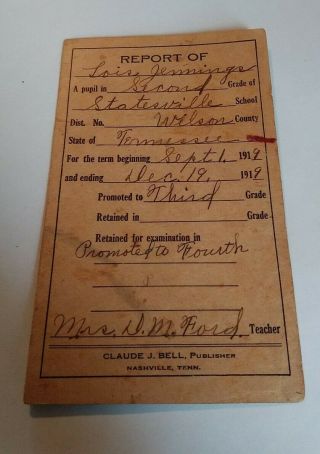 1919 Statesville,  Tennessee School Report Card Tn Watertown Wilson Co.
