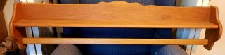 Vtg Oak Quilt Blanket Wall Display Holder Rack Shelf W/2 Plate Grooves - 48 "
