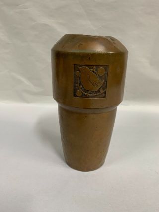 Vintage Arts And Crafts Mission Style Hammered Copper Vase (a25)