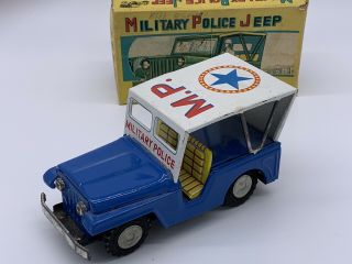 Vintage Daiya Japan Tin Litho Friction Car Military Police M.  P.  Jeep (w/ Box)