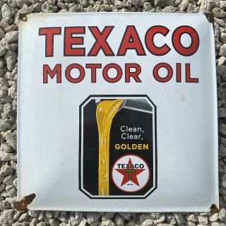 Vintage Texaco Motor Oil Porcelain Metal Sign Usa Lube Gas Pump Service Station