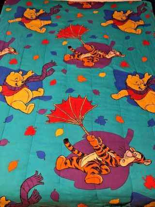 Vintage Winnie The Pooh Blustery Day Twin Comforter Fall Autumn Tigger Leaves