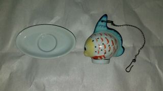 Deco Vintage Porcelain Fish Tea Infuser With Saucer By D.  R.  G.  M.  Germany