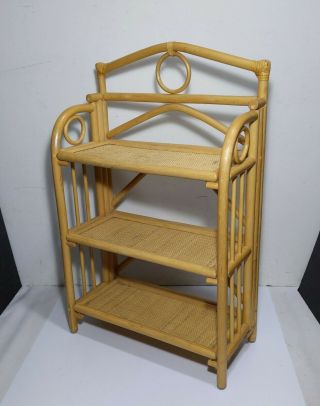 Vintage Folding Bentwood Bamboo Rattan 3 - Tier Bookcase Shelf Mid Century Modern