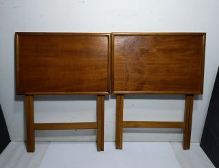 Vintage Mid Century Danish Modern Teak Wood Folding TV Trays Tables 2