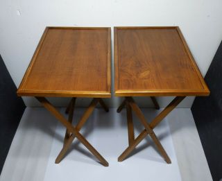 Vintage Mid Century Danish Modern Teak Wood Folding TV Trays Tables 3