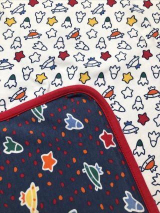 Gymboree Vintage Knit Blanket Space Ships Rocket Stars Blue Red Yellow