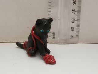 Vintage Black Cat Kitten Playing With Ball Of Yarn Pvc Topper Toy Fast