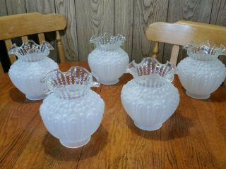 Vintage Set Of 5 Frosted Glass Chandelier Light Ruffle Shade Fits Hanging Too