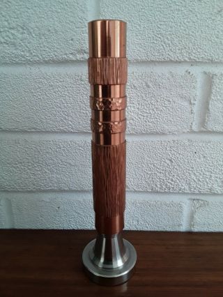 Vintage 70 ' s Modernist/Brutalist BMF Cylinder Vase Stainless Steel And Copper. 2