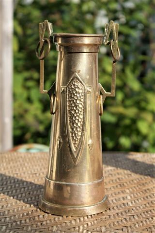 Vintage Arts And Crafts Mission Style Brass Vase Loving Cup With Handle Antique