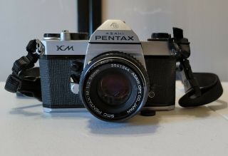 Pentax Asahi Km 35mm Slr Film Camera With Pentax 50mm 1:2 Lens Made In Japan Vtg