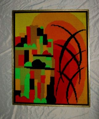 Vtg Mid Century Modernist Abstract Cityscape Wall Hanging Art Tapestry