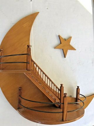 19 " Vtg Mcm Half Moon Star 3d Staircase Stairs Wood Metal Wall Hang Sculpture