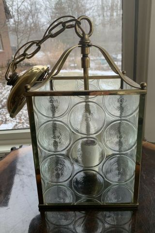 Vtg Mid Century Modern Glass Brass Pendant Light