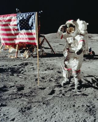 Apollo 17 Astronaut Gene Cernan Salutes Us Flag On Moon 8x10 Nasa Photo (op - 802)