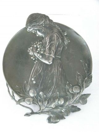 A Wmf Art Nouveau Petwer Card Tray/ Wall Plaque - Maiden Collecting Berries