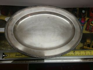 Vtg Us Navy Reed & Barton Silver Soldered Huge 10x14 Oblong Dish Usn - Rope Tray