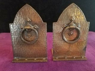 Antique Hammered Copper Arts & Crafts Ring Rivet Bookends