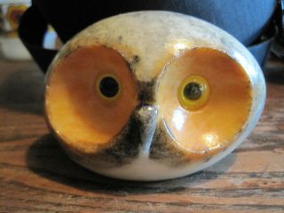 Vtg Hand Carved Alabaster Marble Owl Head Made In Italy