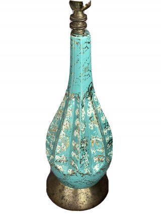 Vintage Mcm Mid Century Modern Aqua Blue Turquoise Gold Ceramic Table Lamp