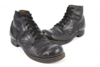 Vintage 1961 Vietnam War Black Leather Cap Toe Combat Boots Usa Mens 9 R