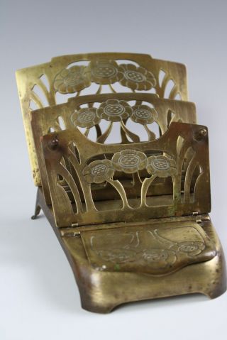 Early 20th Century Art Nouveau Brass Folding Letter Rack And Inkwell