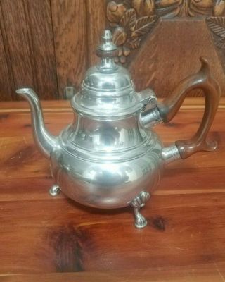 Vintage Shirley Pewter Colonial Williamsburg Footed Teapot Coffee Pot 6 1/2 " T