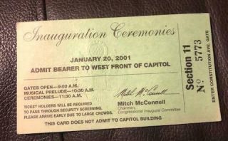 2001 George W.  Bush Presidential Inauguration Ceremonies Admission Ticket