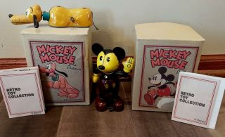 2 Vtg Schylling Retro Toys Disney Wind - Up Mickey Mouse & Pluto 60060 60090 Nib