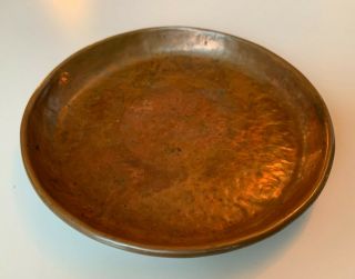 Arts & Crafts Hammered Copper Plate/dish Rolled Edge Signed Ruskin Warnum