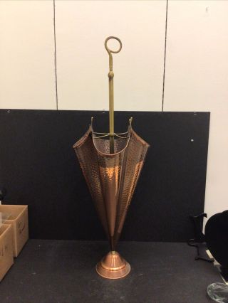 Vintage Arts & Crafts Brass And Copper Umbrella Stand 33” Tall 10” Wide