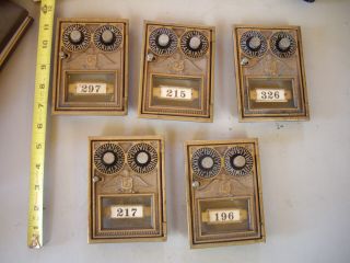 5 Vintage Corbin Brass Eagle Post Office Box Doors W/glass 5 " X 3 - 5/8 "