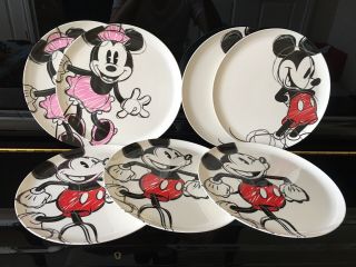 Zak Disney Mickey And Minnie Mouse Sketch Art Melamine Plates,  Set Of 7