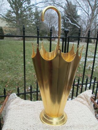 Vintage Mcm Gold Metal Umbrella Stand Holder Mid - Century Hollywood Regency Decor