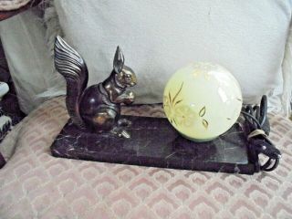 French Art Deco Marble & Brass Squirrel Table Lamp