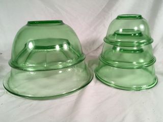Vtg 5 Piece Hazel Atlas Green Vaseline Depression Glass Nesting Mixing Bowl Set