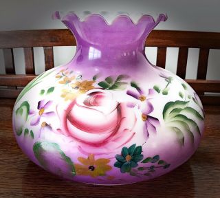 Vintage Floral 13 1/2 " Glass Hurricane Lamp Shade - Hand Painted